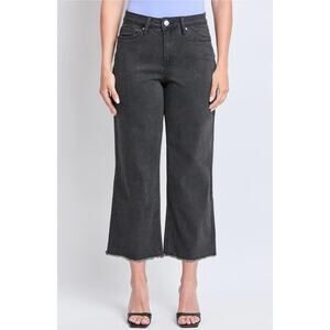 Royalty for Me Women's Size 12 Wide Leg Crop Jeans Raw Hem High Rise in Black